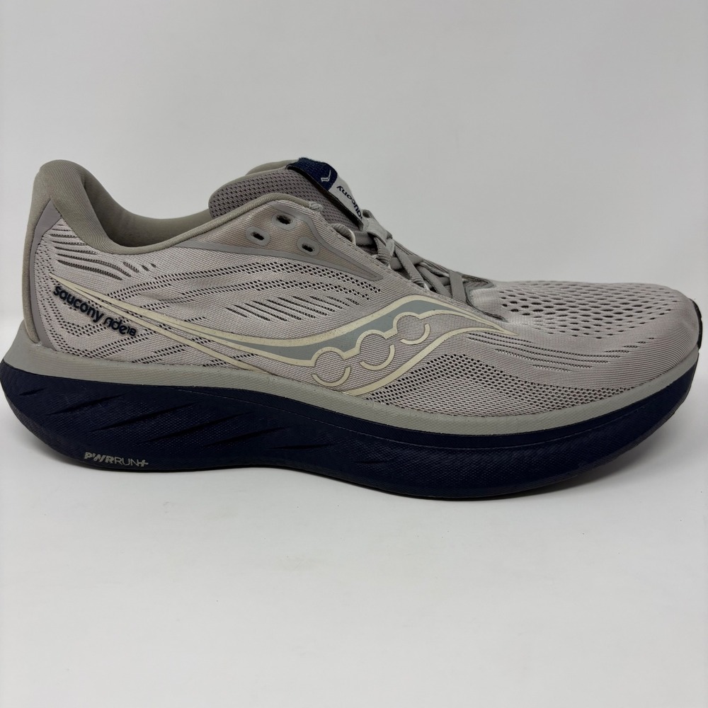 Saucony Ride 18 Mens Size 11 Grey Navy Athletic Running Shoes Sneakers